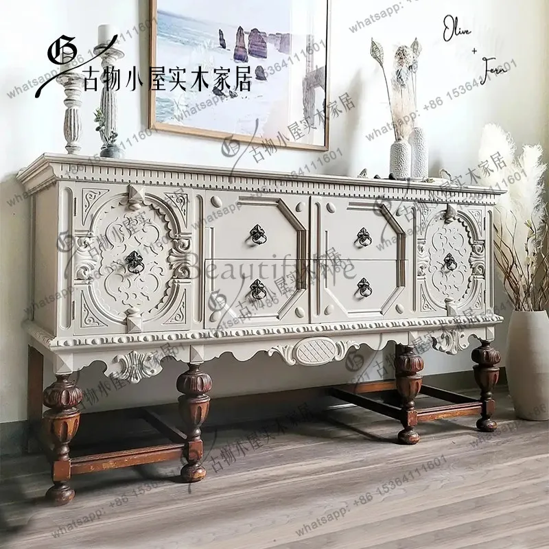White neo-classical solid wood entrance cabinet/French light luxury old storage cabinet
White neo-classical solid wood entrance cabinet/French light luxury old storage cabinet
