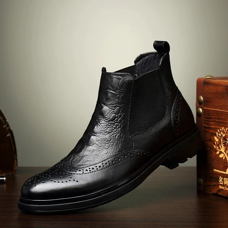 British Style Mens Chelsea Boots Genuine Leather Elegant Ankle Boots Fashion High Top Walking Shoes New Design Motorcycle Botas
British Style Mens Chelsea Boots Genuine Leather Elegant Ankle Boots Fashion High Top Walking Shoes New Design Motorcycle Botas