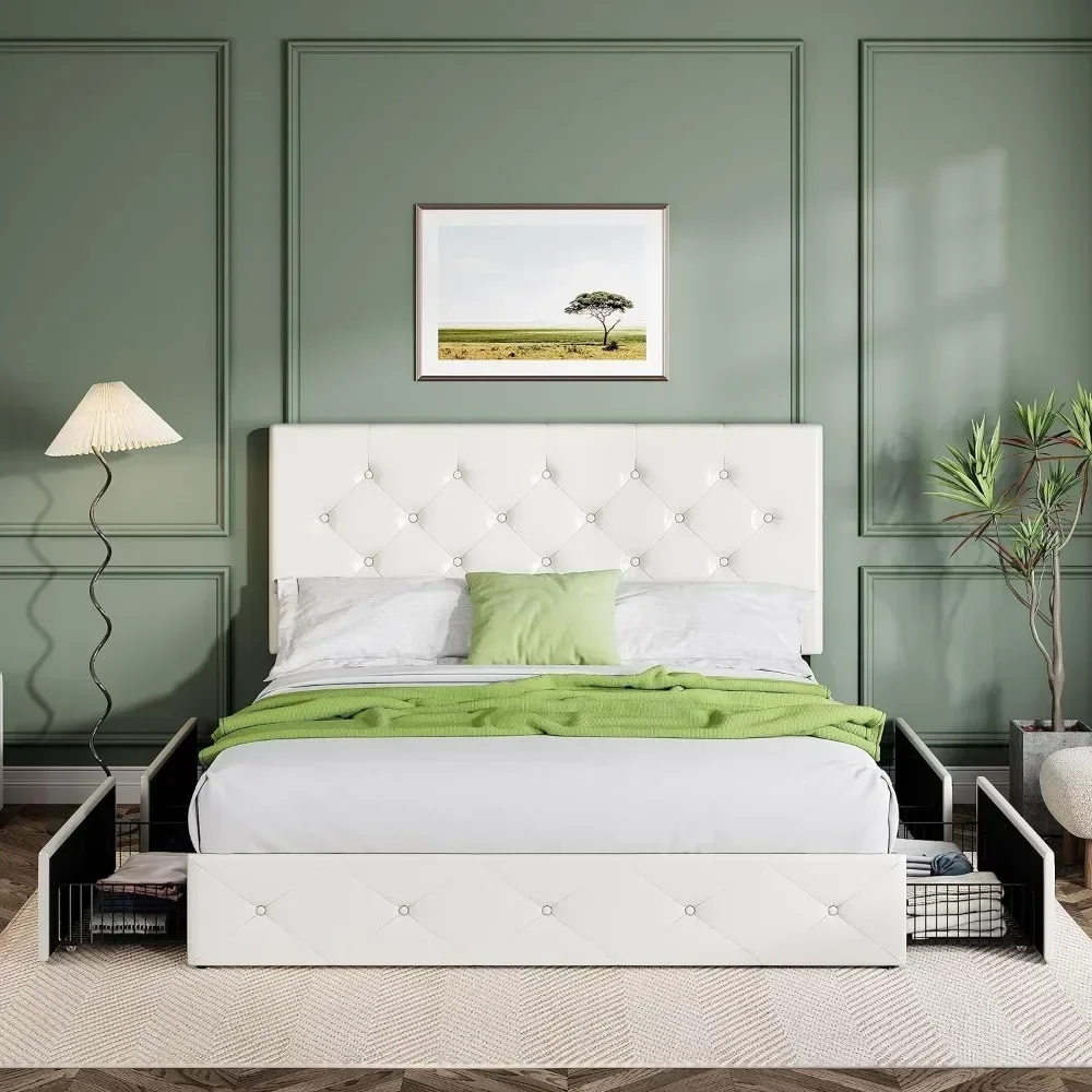 Upholstered Full Size Platform Bed Frame with 4 Storage Drawers & Headboard, Diamond Stitched Button Tufted, Mattress Foundation
Upholstered Full Size Platform Bed Frame with 4 Storage Drawers & Headboard, Diamond Stitched Button Tufted, Mattress Foundation