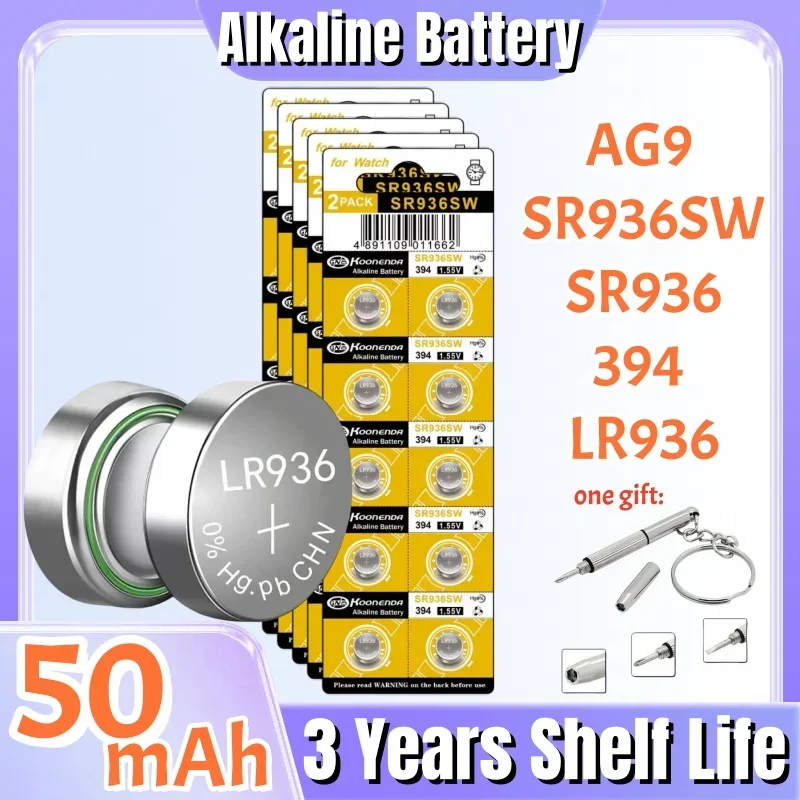 10-200PCS SR936SW Alkaline Button Cell Battery AG9 394 LR936 Batteries1.55v for Hearing Aids Watches Calculators Thermometer Toy
10-200PCS SR936SW Alkaline Button Cell Battery AG9 394 LR936 Batteries1.55v for Hearing Aids Watches Calculators Thermometer Toy