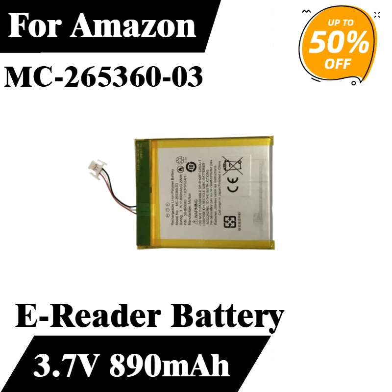 E-Reader Battery 3.7V 890mAh MC-265360-03 For Amazon Kindle 7 558 WP63GW 58-000083 58-000151 Replacement Battery High Quality
E-Reader Battery 3.7V 890mAh MC-265360-03 For Amazon Kindle 7 558 WP63GW 58-000083 58-000151 Replacement Battery High Quality