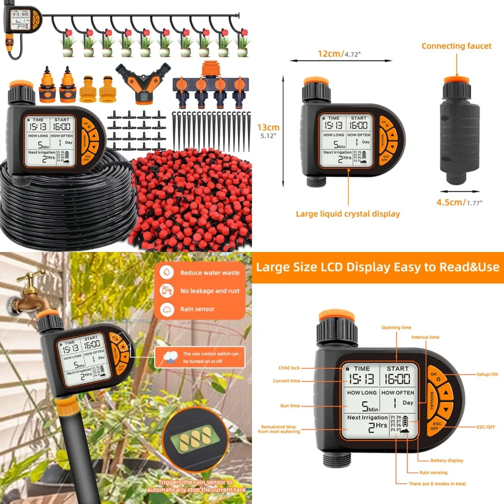 Водонепроницаемый умный садовый таймер 30 м, набор для полива с датчиком дождя и ЖК-дисплеем, автоматический контроллер полива для ферм IPX5
Водонепроницаемый умный садовый таймер 30 м, набор для полива с датчиком дождя и ЖК-дисплеем, автоматический контроллер полива для ферм IPX5