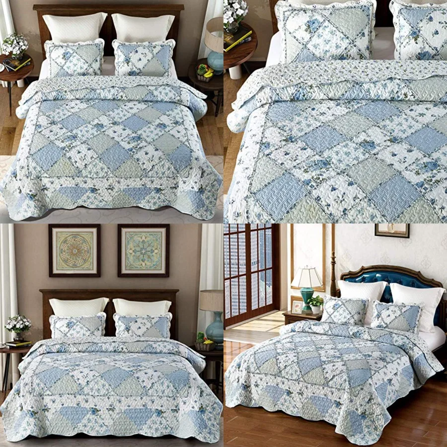 Blue Floral Patchwork Quilt Set, Full Queen Size, 3 Piece Bedding Set with 2 Pillowcases | Blue Patchwork Quilt
Blue Floral Patchwork Quilt Set, Full Queen Size, 3 Piece Bedding Set with 2 Pillowcases | Blue Patchwork Quilt
