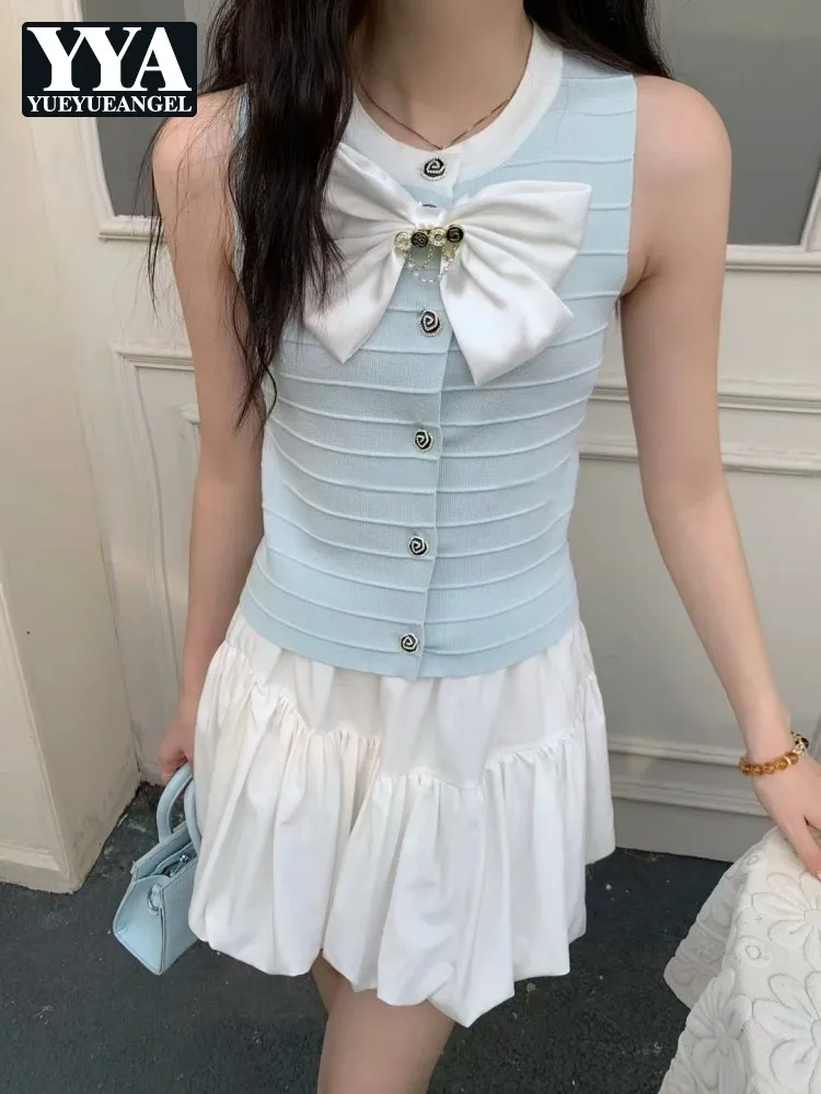 Sweet Ladies Bowknot Slim Fit Knitted Vest O Neck Single Breasted Summer Sleeveless Jacket Tops Casual Office Ladies Waistcoat
Sweet Ladies Bowknot Slim Fit Knitted Vest O Neck Single Breasted Summer Sleeveless Jacket Tops Casual Office Ladies Waistcoat