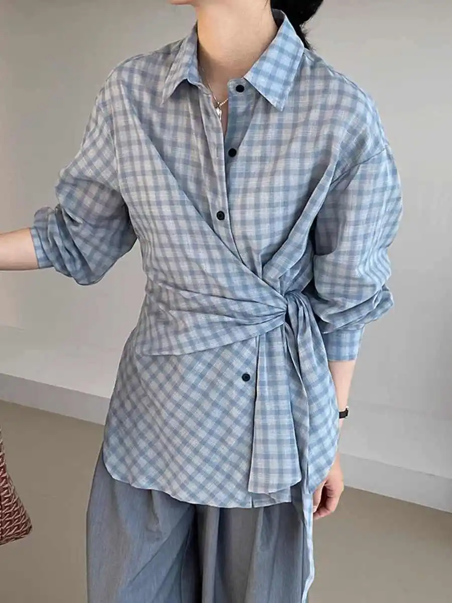 Vintage Plaid Long Sleeved Blouse For Women Spring Autumn Simple Waistband Shirt Daily All Match Split Design Tops
Vintage Plaid Long Sleeved Blouse For Women Spring Autumn Simple Waistband Shirt Daily All Match Split Design Tops