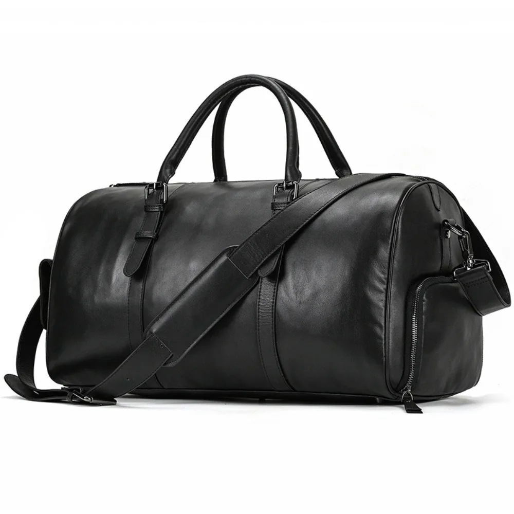 Men's Leather Travel Black Gym Bag with Shoe Slots, Premium Totetop Layered Cowhide Duffle Bucket Bag
Men's Leather Travel Black Gym Bag with Shoe Slots, Premium Totetop Layered Cowhide Duffle Bucket Bag