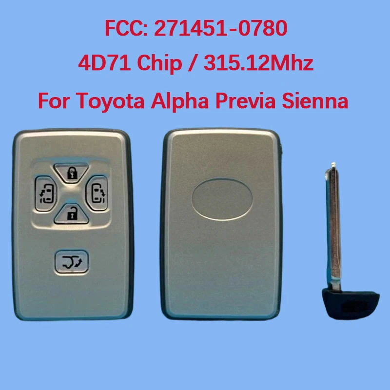 CN007074 Послепродажный 5-кнопочный смарт-брелок 315,12 МГц FCC 271451-0780 4D чип для Toyota Alpha Previa Sienna 2005-2008
CN007074 Послепродажный 5-кнопочный смарт-брелок 315,12 МГц FCC 271451-0780 4D чип для Toyota Alpha Previa Sienna 2005-2008