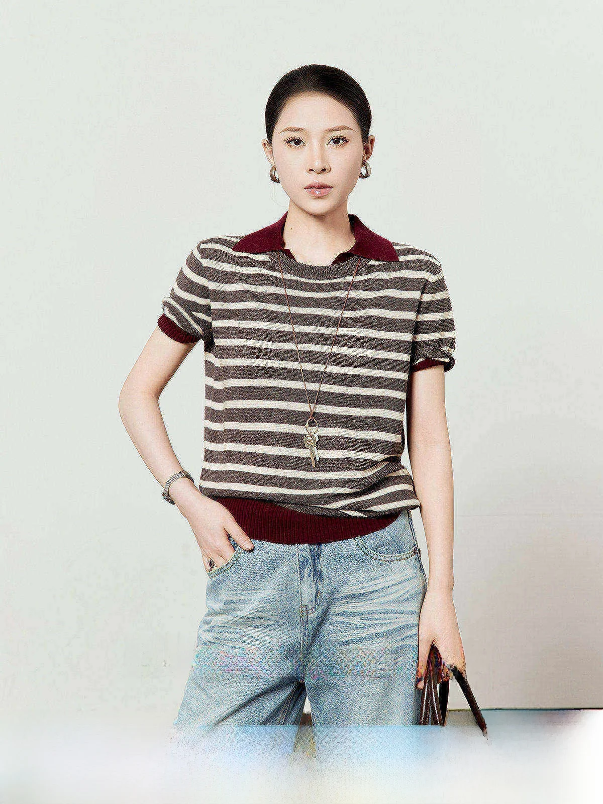 Slim Fit Women's Stripe irt ort Sve Knitted Top Vintage Sle Summer New Arrival Commute Sle round Ne Design
Slim Fit Women's Stripe irt ort Sve Knitted Top Vintage Sle Summer New Arrival Commute Sle round Ne Design