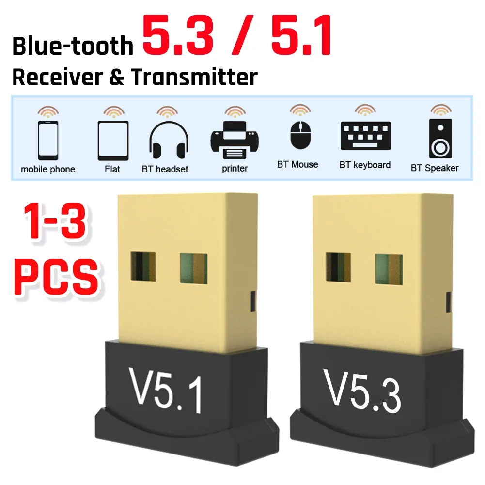 1-3PCS USB Bluetooth-Compatible 5.3/5.1 Adapter Support Windows 11/10/8.1 Mini Sender Wireless Adapter for PC Laptop Earphone