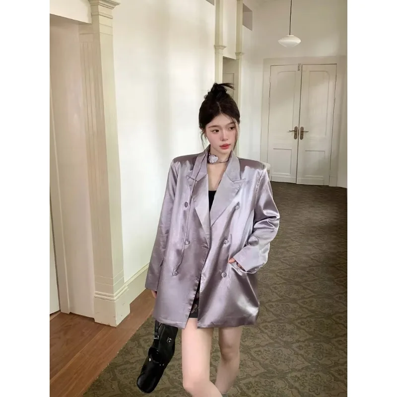 2024 High-grade Pink Purple Satin Women‘s Suit Loose Jacket Spring and Autumn Pad Shoulder Blazer Solid Office Lady Suit Top
2024 High-grade Pink Purple Satin Women‘s Suit Loose Jacket Spring and Autumn Pad Shoulder Blazer Solid Office Lady Suit Top
