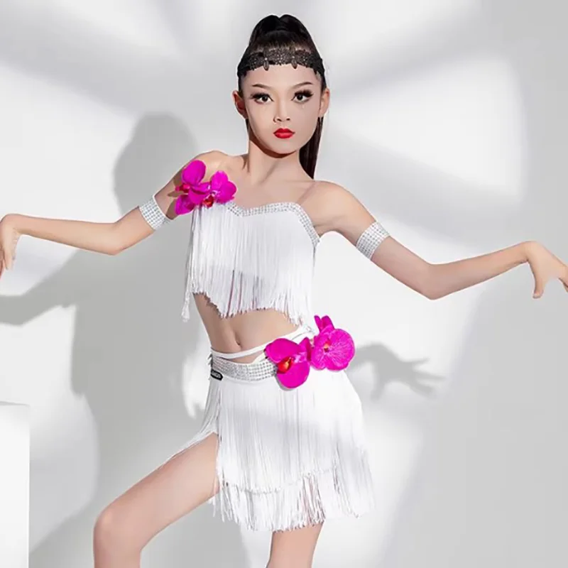 Latin Dance Performance Costume Kids Girls Dancewear White Tassel Skirt Cha Cha Rumba Professional Competition Floral Costume
Latin Dance Performance Costume Kids Girls Dancewear White Tassel Skirt Cha Cha Rumba Professional Competition Floral Costume