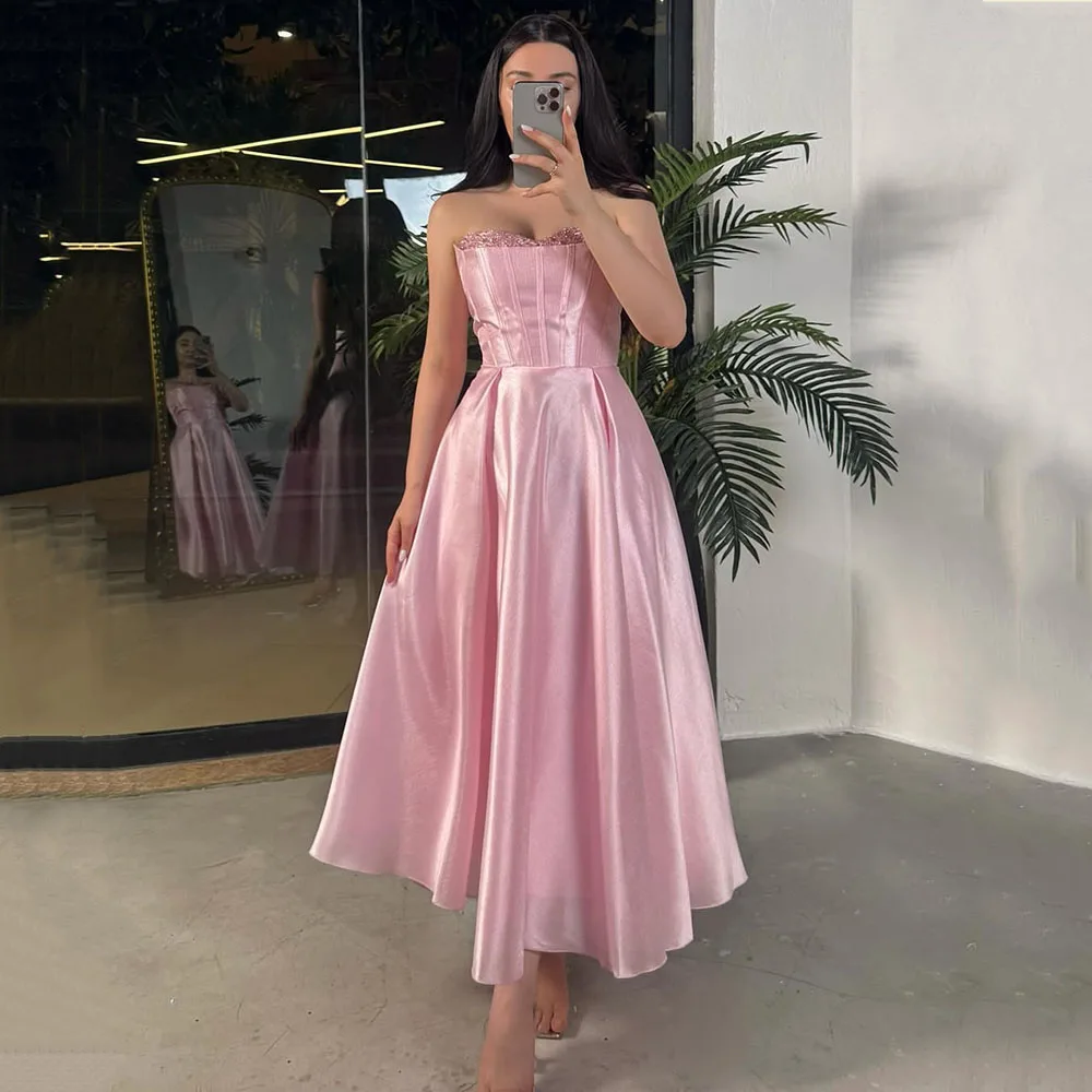 Msikoods Pink Birthday Dress Strapless Sequin Satin Prom Dresses A Line Midi Elegant Party Dress Formal Guest Gown Customizd
Msikoods Pink Birthday Dress Strapless Sequin Satin Prom Dresses A Line Midi Elegant Party Dress Formal Guest Gown Customizd