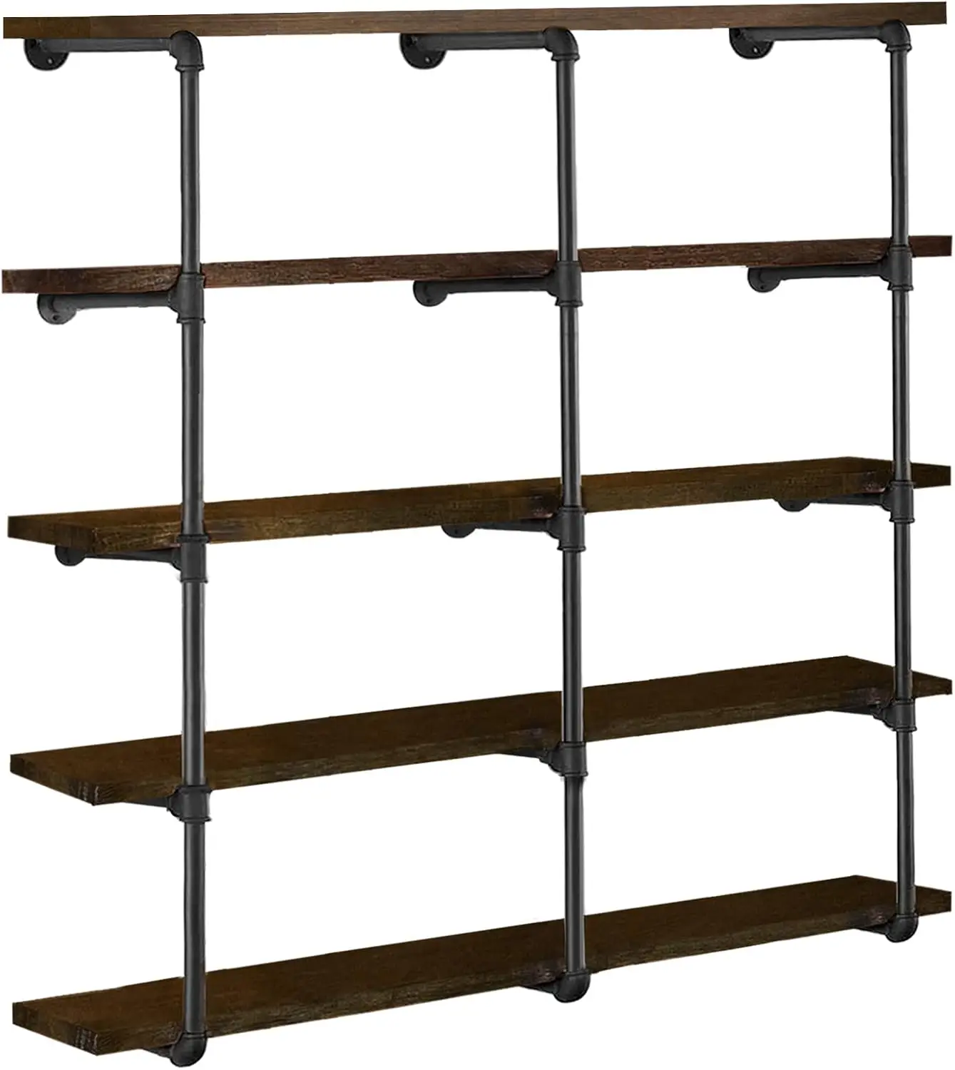 Industrial Iron Pipe Shelves, 3 Sets 5-Tier, 55" Tall, DIY Open Bookcase, Wall Mounted Vintage Storage
Industrial Iron Pipe Shelves, 3 Sets 5-Tier, 55" Tall, DIY Open Bookcase, Wall Mounted Vintage Storage