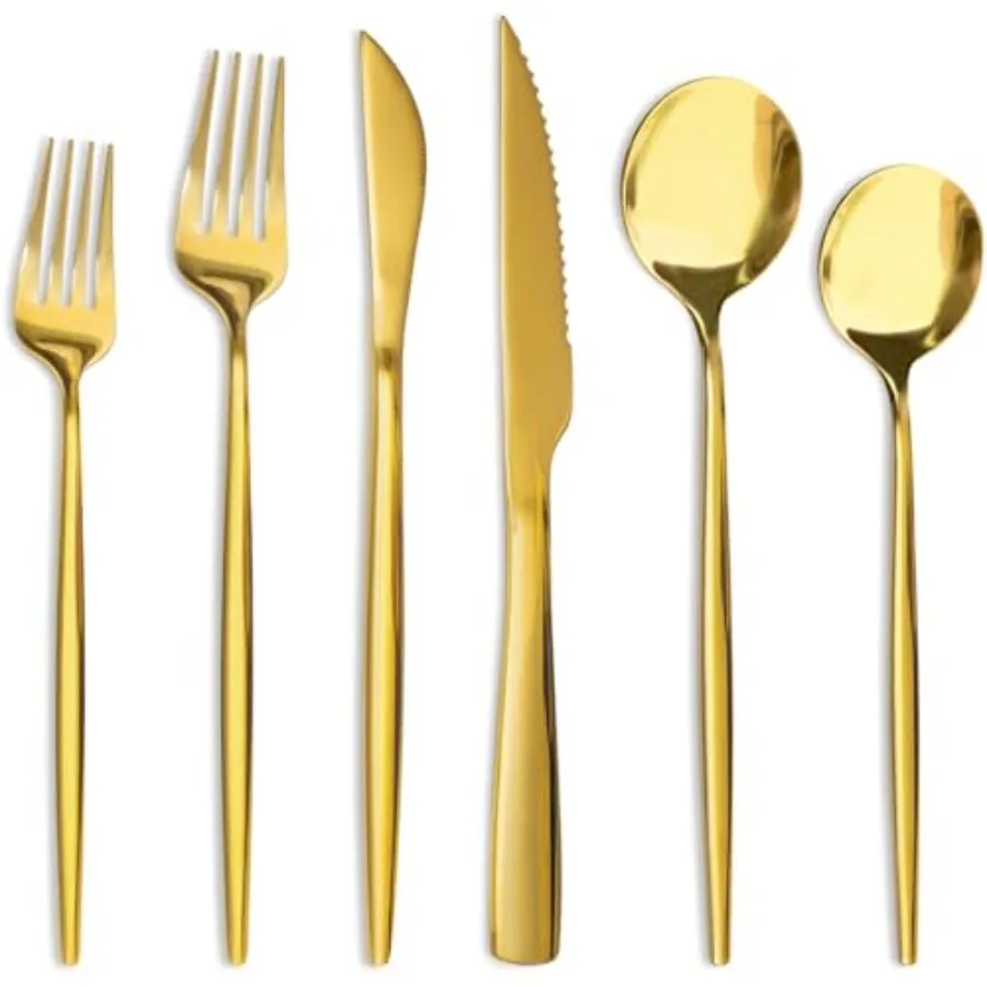 Silverware Set 48-Piece Gold Flatware Set with Steak Knives Food-Grade Stainless Steel Cutlery Set for 8 Mirror Polished Utensi
Silverware Set 48-Piece Gold Flatware Set with Steak Knives Food-Grade Stainless Steel Cutlery Set for 8 Mirror Polished Utensi
