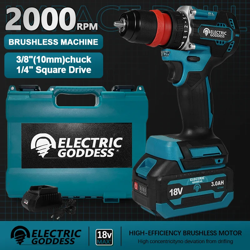 Electric Goddess Brushless Electric Impact Drill 2 Gear 10mm Cordless Efficient Electric Screwdriver Tool For Makita 18V Battery
Electric Goddess Brushless Electric Impact Drill 2 Gear 10mm Cordless Efficient Electric Screwdriver Tool For Makita 18V Battery