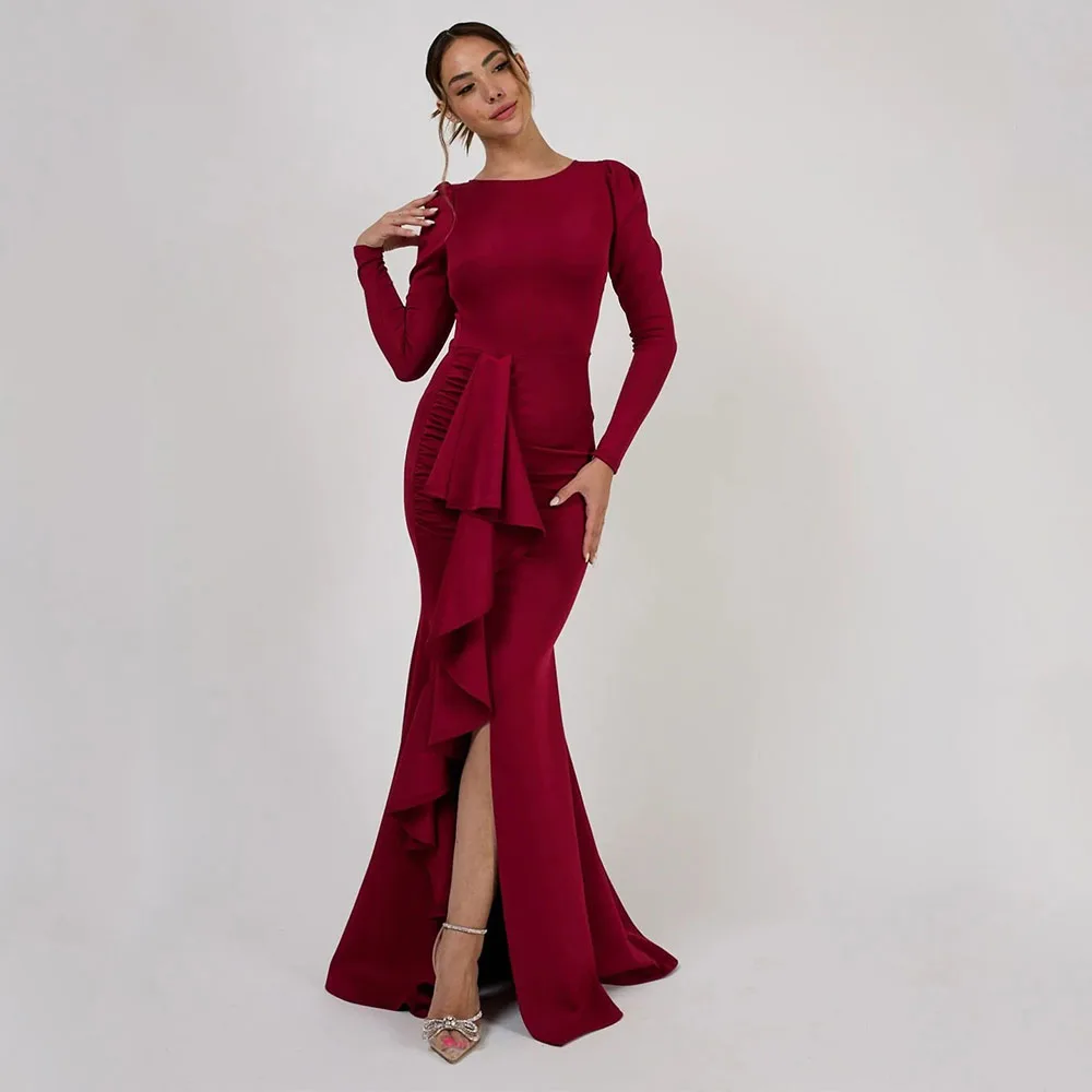Burgundy Evening Dress Mermaid Long Sleeves Scoop Side Split Women's Evening Gowns Long Ruffle Trumpet Wedding Guest Dresses
Burgundy Evening Dress Mermaid Long Sleeves Scoop Side Split Women's Evening Gowns Long Ruffle Trumpet Wedding Guest Dresses