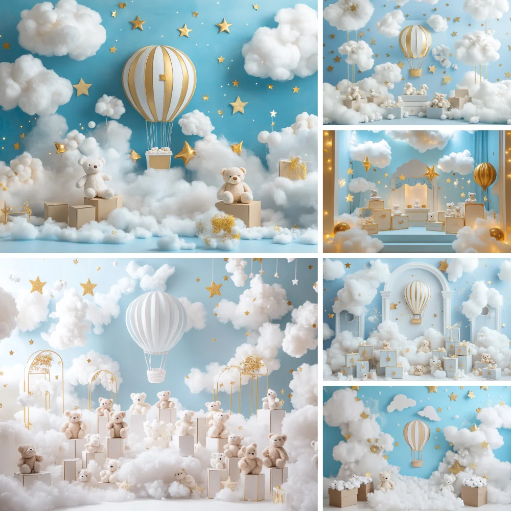1st Birthday Backdrop Blue sky White Clouds Hot air balloon Newborn Baby Portrait of girl boy Photography backgdrop Kids Gift
1st Birthday Backdrop Blue sky White Clouds Hot air balloon Newborn Baby Portrait of girl boy Photography backgdrop Kids Gift