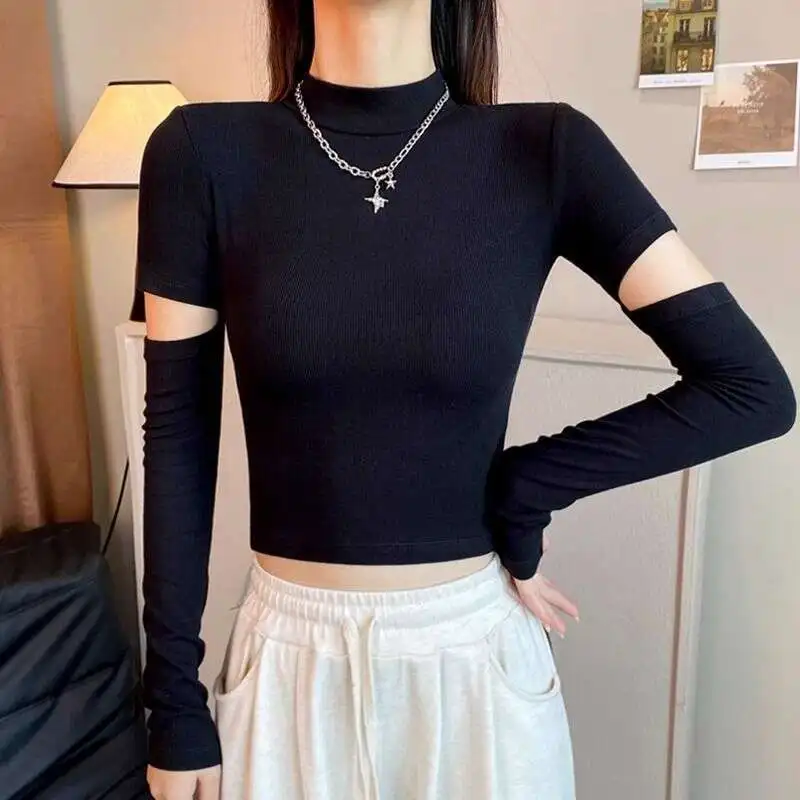 Lightning Delivery Knitted Black Half High Collar Bottom Shirt For Women In Spring And Autumn, Exposed Umbilical Top, Slimming
Lightning Delivery Knitted Black Half High Collar Bottom Shirt For Women In Spring And Autumn, Exposed Umbilical Top, Slimming
