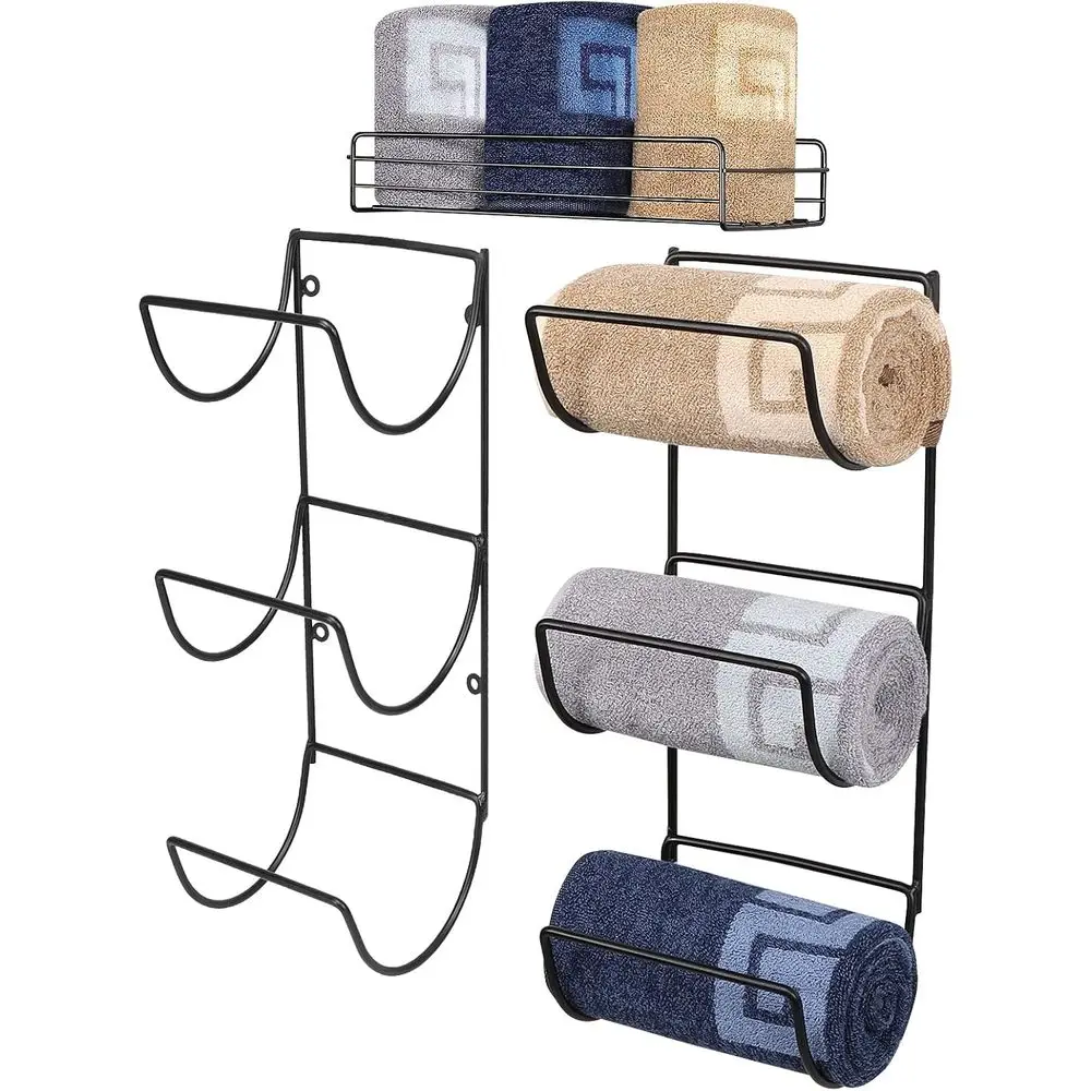 Wall Mounted Metal 2-Tier Towel Rack with Storage Basket for Hand Towels and Washcloths, 3-Level Organizer (Matte Black)
Wall Mounted Metal 2-Tier Towel Rack with Storage Basket for Hand Towels and Washcloths, 3-Level Organizer (Matte Black)