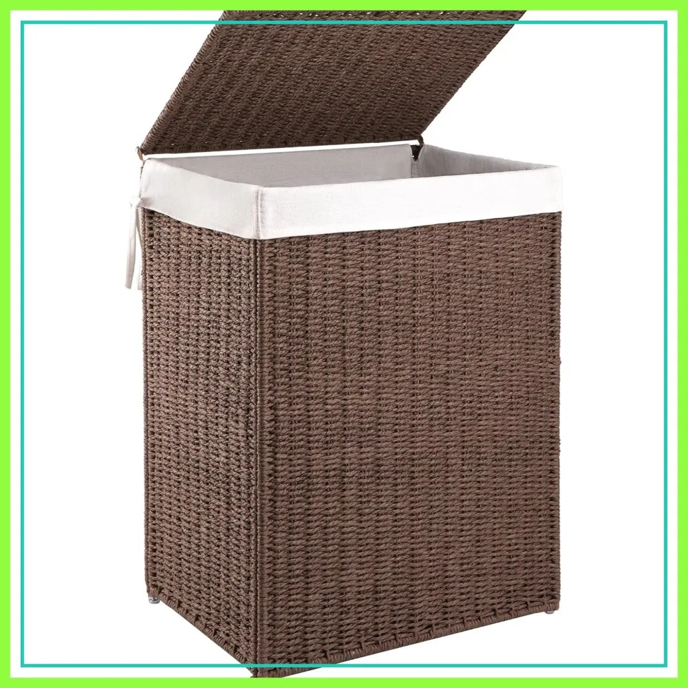90L Large Wicker Laundry Hamper with Lid, Handwoven Paper Rope, Washable Liner, Metal Frame, Brown
90L Large Wicker Laundry Hamper with Lid, Handwoven Paper Rope, Washable Liner, Metal Frame, Brown