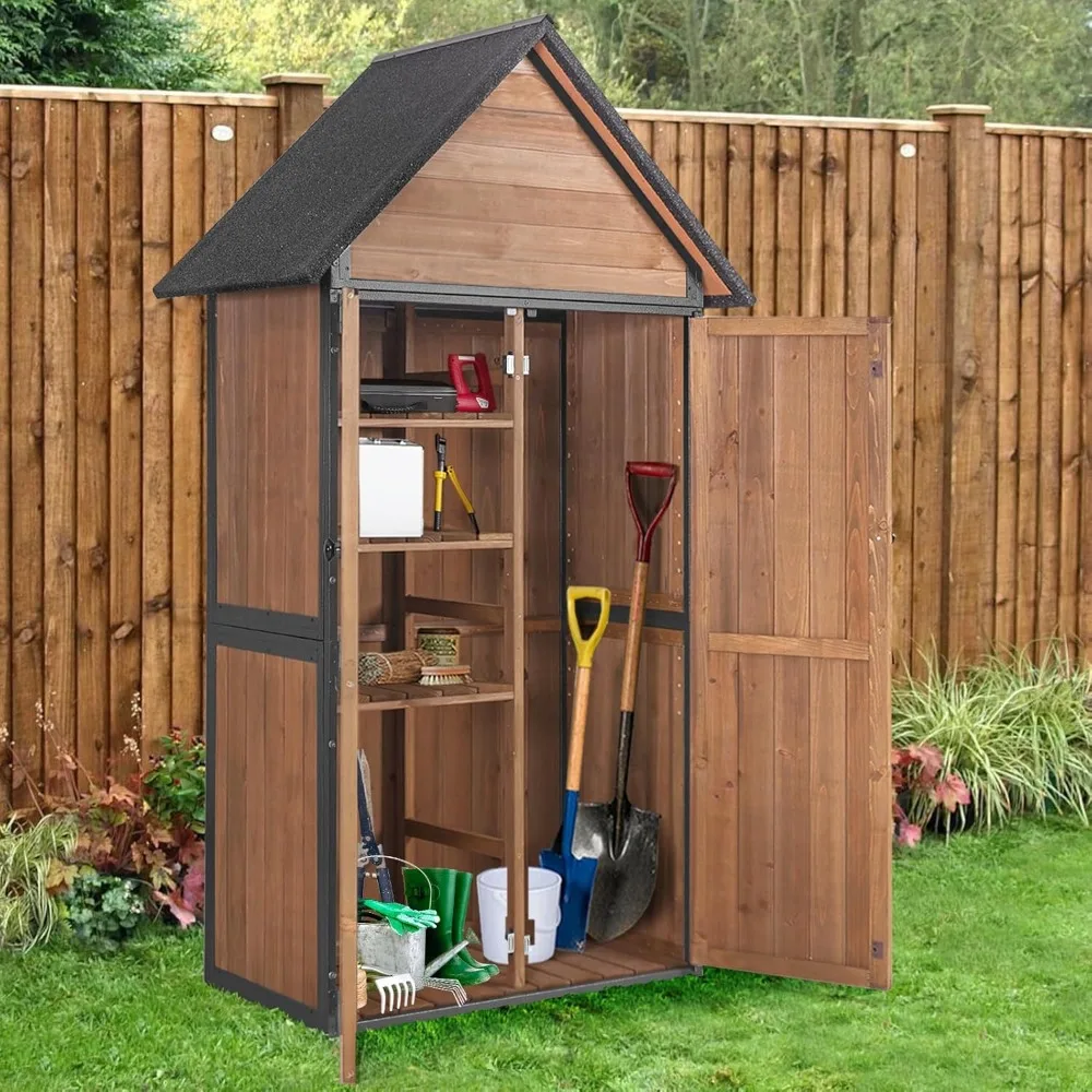 Outdoor Storage Shed,Vertical Wooden Tool Shed with Waterproof Roof,Tiers Shelves,Storage Tool Cabinet Box with Met
Outdoor Storage Shed,Vertical Wooden Tool Shed with Waterproof Roof,Tiers Shelves,Storage Tool Cabinet Box with Met