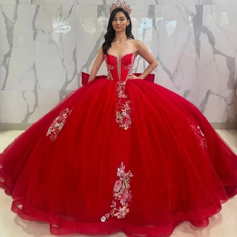 Customized Red Quinceanera Dresses Off the Shoulder Tull applique crystal Lace Big Bow Vestido De 15 Quinceanera
Customized Red Quinceanera Dresses Off the Shoulder Tull applique crystal Lace Big Bow Vestido De 15 Quinceanera