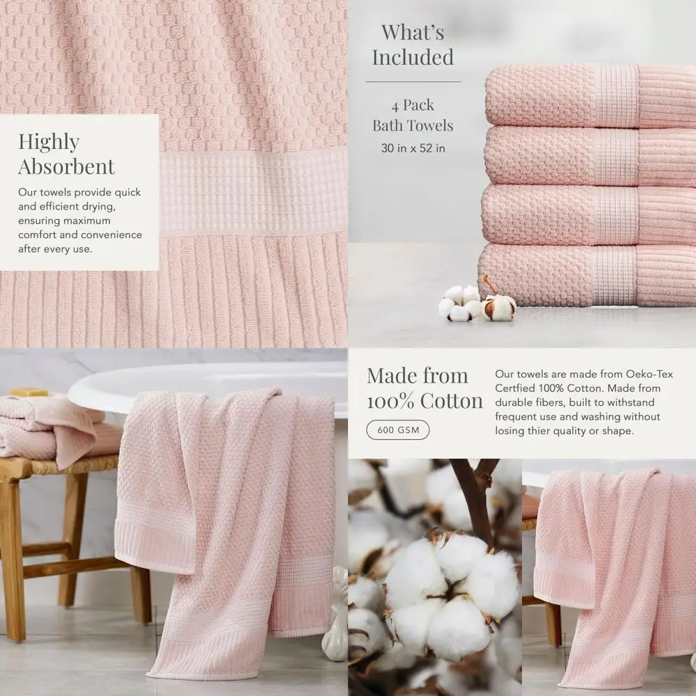 Набор хлопковых банных полотенец из 4 предметов | Мягкий, впитывающий, быстросохнущий | Прочные текстурированные полотенца 30x52 | Светло-розовая коллекция Trinity
Набор хлопковых банных полотенец из 4 предметов | Мягкий, впитывающий, быстросохнущий | Прочные текстурированные полотенца 30x52 | Светло-розовая коллекция Trinity