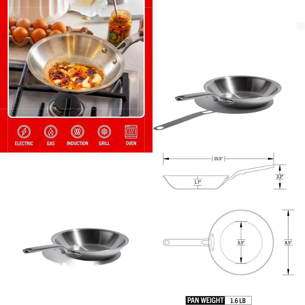 American-Made 8.5 5-Ply Stainless Steel Fry Pan with Cool Handle for Induction Cooking
American-Made 8.5 5-Ply Stainless Steel Fry Pan with Cool Handle for Induction Cooking