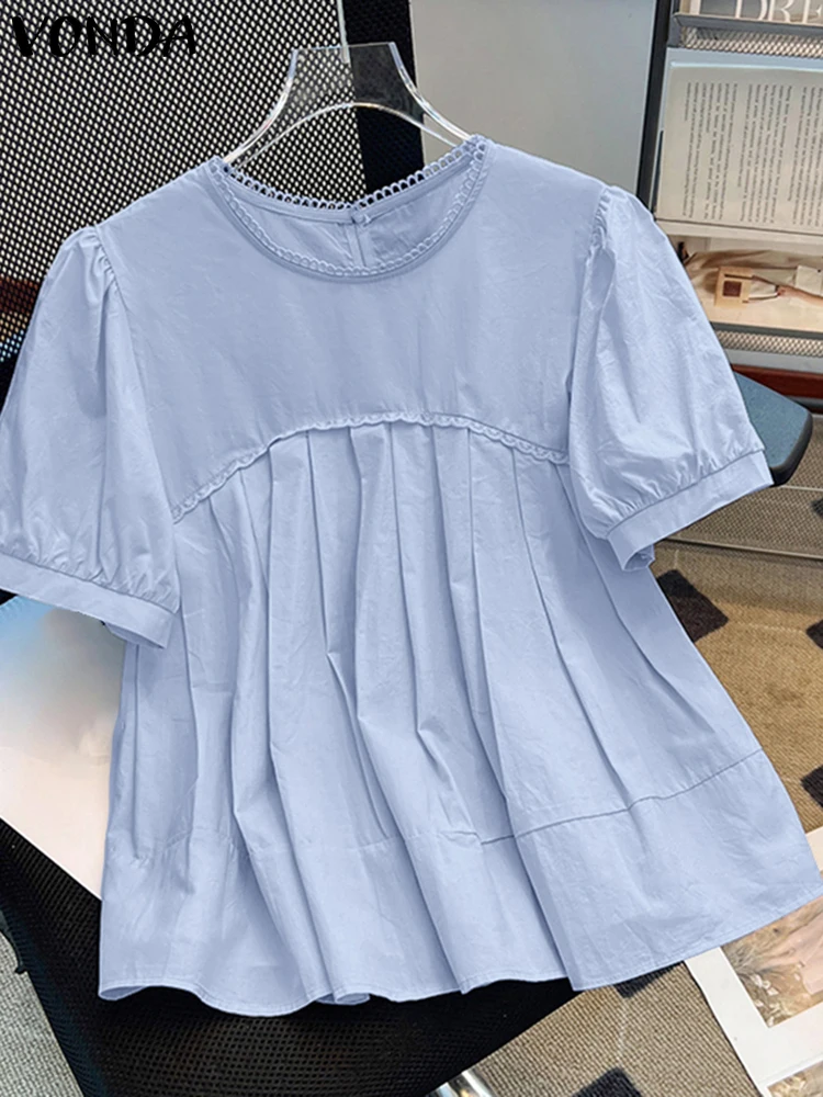 VONDA Solid Color Tops Women Blouses 2025 O Neck Blusas Casual OL Work Tunic Summer Short Sleeve Vintage Pleated Pullover
VONDA Solid Color Tops Women Blouses 2025 O Neck Blusas Casual OL Work Tunic Summer Short Sleeve Vintage Pleated Pullover