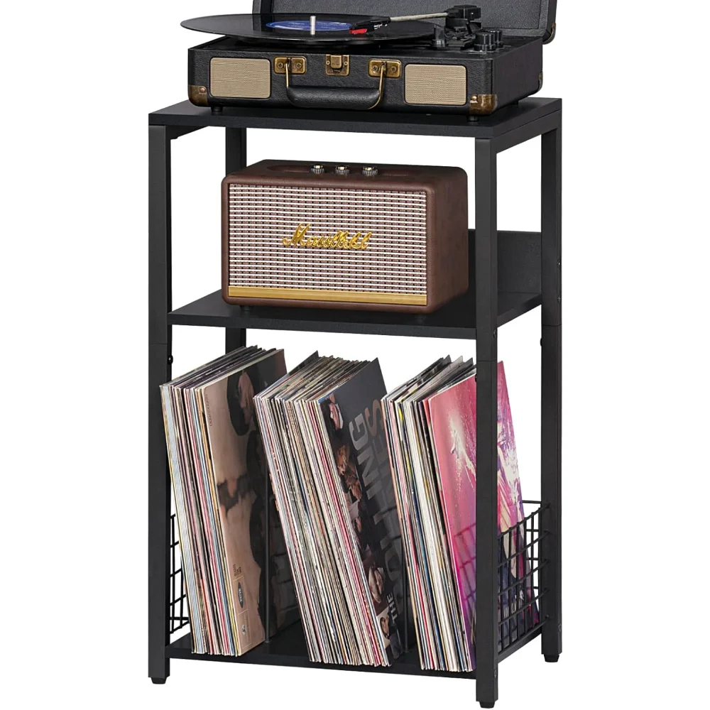 Black End Table, Small Side Table with Metal Frame,Modern Record Player Stand with Storage Shelf,Wood 3 Tier Sofa Bedside Tables
Black End Table, Small Side Table with Metal Frame,Modern Record Player Stand with Storage Shelf,Wood 3 Tier Sofa Bedside Tables