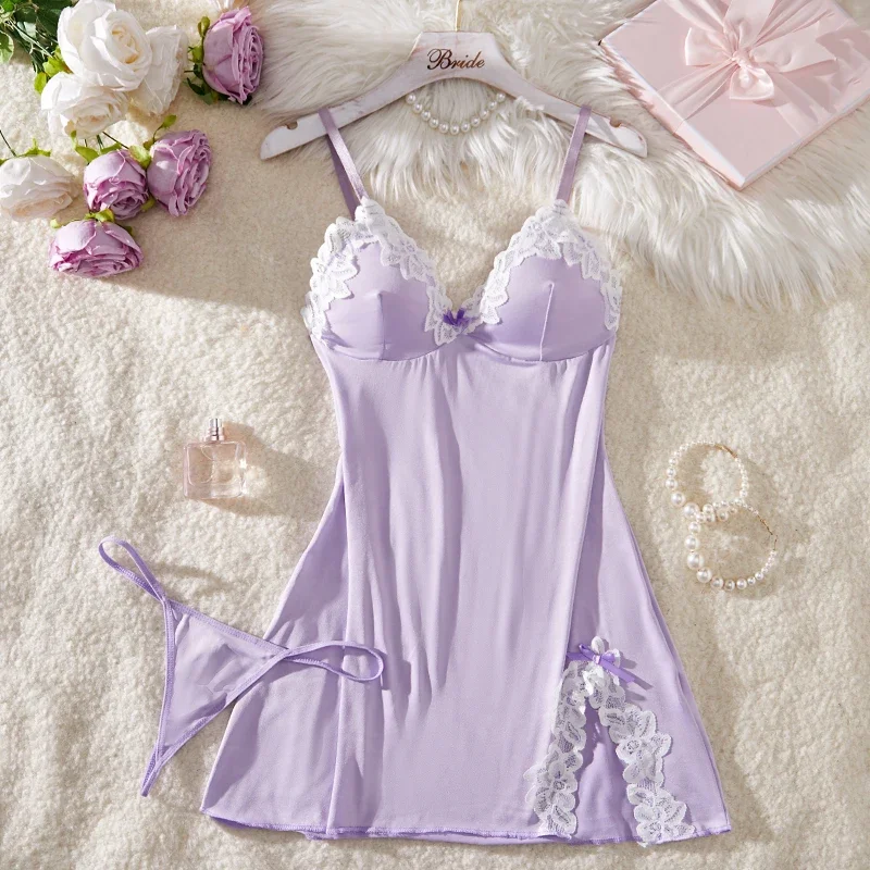 Light Purple Deep V Women Nightdress Sexy Lace Bow Lingerie Adult Wedding Pajamas Underwear Set Erotic Dress Babydoll Clothing
Light Purple Deep V Women Nightdress Sexy Lace Bow Lingerie Adult Wedding Pajamas Underwear Set Erotic Dress Babydoll Clothing