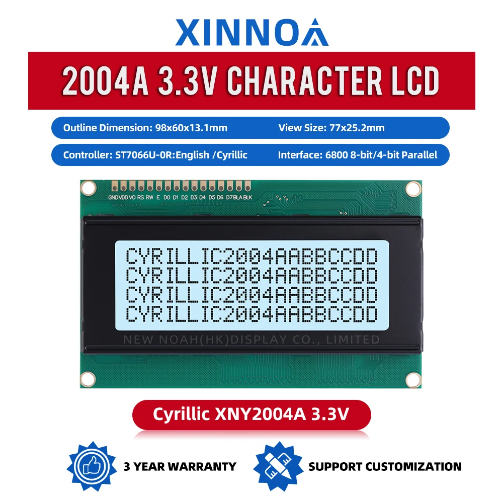 Cyrillic Gray Film Black Letters 2004A 3.3V Character LCD Module 4*20 4X20 2004 ST7066U Equipped With Built-In LED Backlight
Cyrillic Gray Film Black Letters 2004A 3.3V Character LCD Module 4*20 4X20 2004 ST7066U Equipped With Built-In LED Backlight