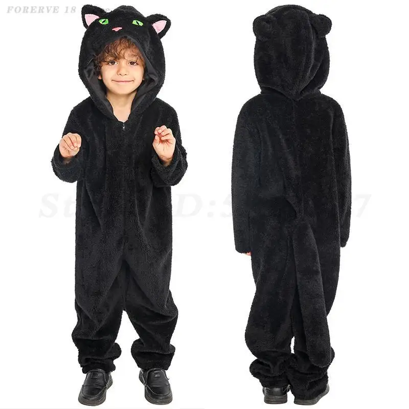 Cute Animal Cat Cosplay Costume Kids Boys Girls Black Hoodie Onesie Plush Long Sleeve Zipper Jumpsuit with Long Tail Sleepwear 
Cute Animal Cat Cosplay Costume Kids Boys Girls Black Hoodie Onesie Plush Long Sleeve Zipper Jumpsuit with Long Tail Sleepwear