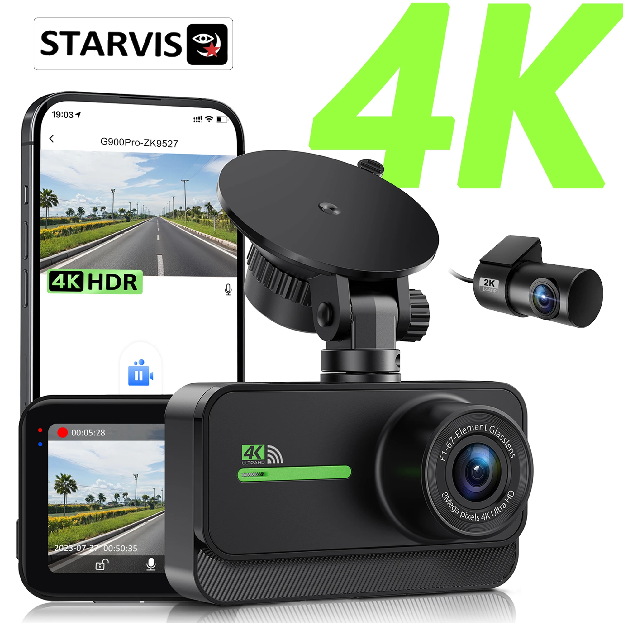 Dash Cam 4K+2K UHD Recording Front Rear Car Camera HDR Night Vision Recorder Built in 5GHz Wi-Fi Parking Mode DVR Free 64G Card
Dash Cam 4K+2K UHD Recording Front Rear Car Camera HDR Night Vision Recorder Built in 5GHz Wi-Fi Parking Mode DVR Free 64G Card