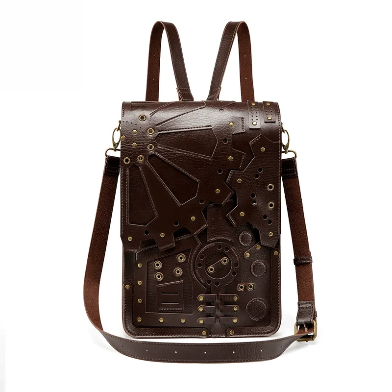 Retro Steampunk Mechanical Satchel Bag, Brown Faux Leather Convertible Backpack with Rivet Details, Gothic Vintage Crossbody
Retro Steampunk Mechanical Satchel Bag, Brown Faux Leather Convertible Backpack with Rivet Details, Gothic Vintage Crossbody
