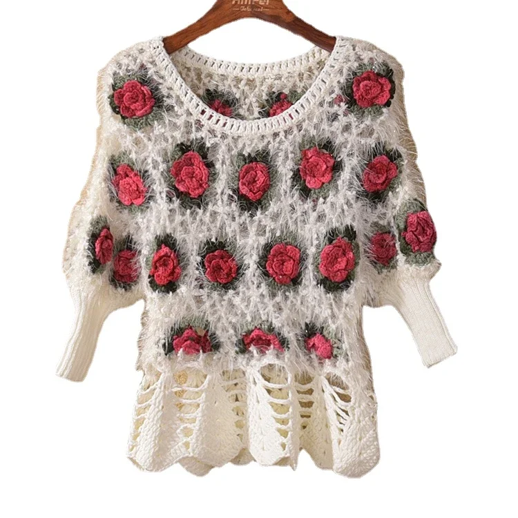 a Short Sleeve 3D Rose Flower Mohair Sweaters Women Hollow Out Crocheted Sweaters Lady Short Sleeve Flower Flower Sweater
a Short Sleeve 3D Rose Flower Mohair Sweaters Women Hollow Out Crocheted Sweaters Lady Short Sleeve Flower Flower Sweater