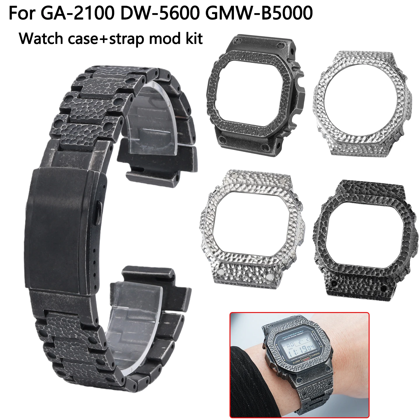 New hammer pattern stainless steel case bezel mod kit For Casio DW-5600 GW-B5600 GA-2100 GMW-B5000 titanium alloy case&strap Set
New hammer pattern stainless steel case bezel mod kit For Casio DW-5600 GW-B5600 GA-2100 GMW-B5000 titanium alloy case&strap Set