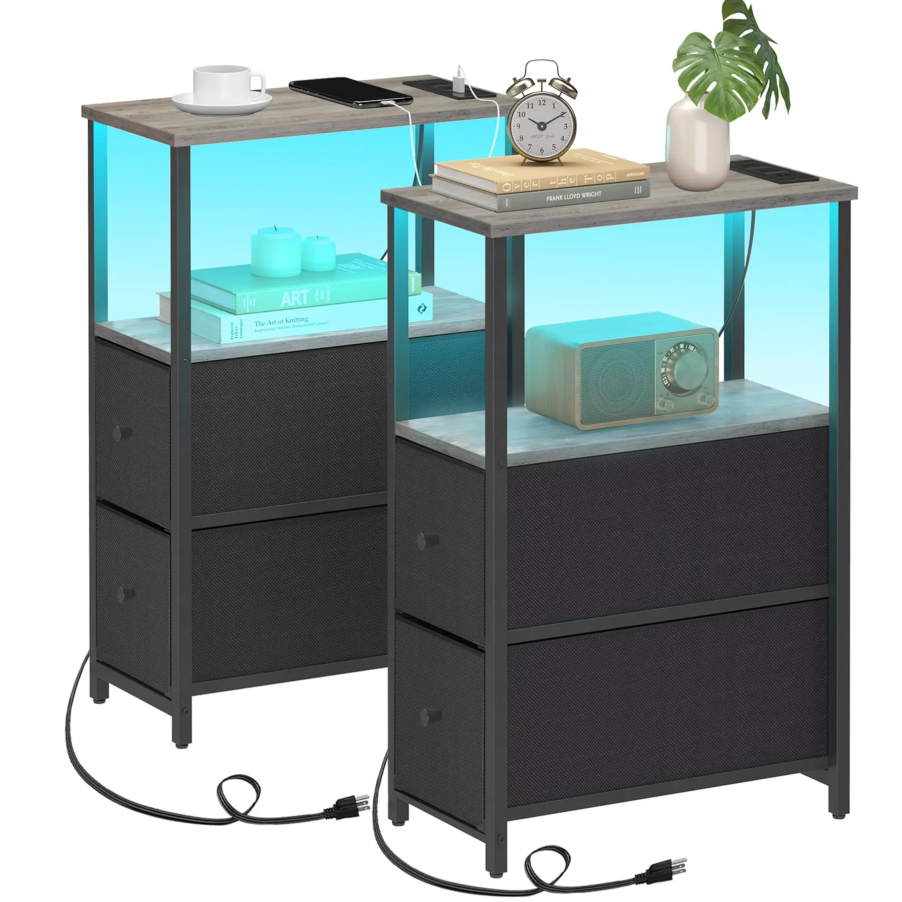 Modern Narrow LED Nightstand With Dual USB Ports And 2 Fabric Drawers, Set Of 2 For Bedroom Living Room
Modern Narrow LED Nightstand With Dual USB Ports And 2 Fabric Drawers, Set Of 2 For Bedroom Living Room