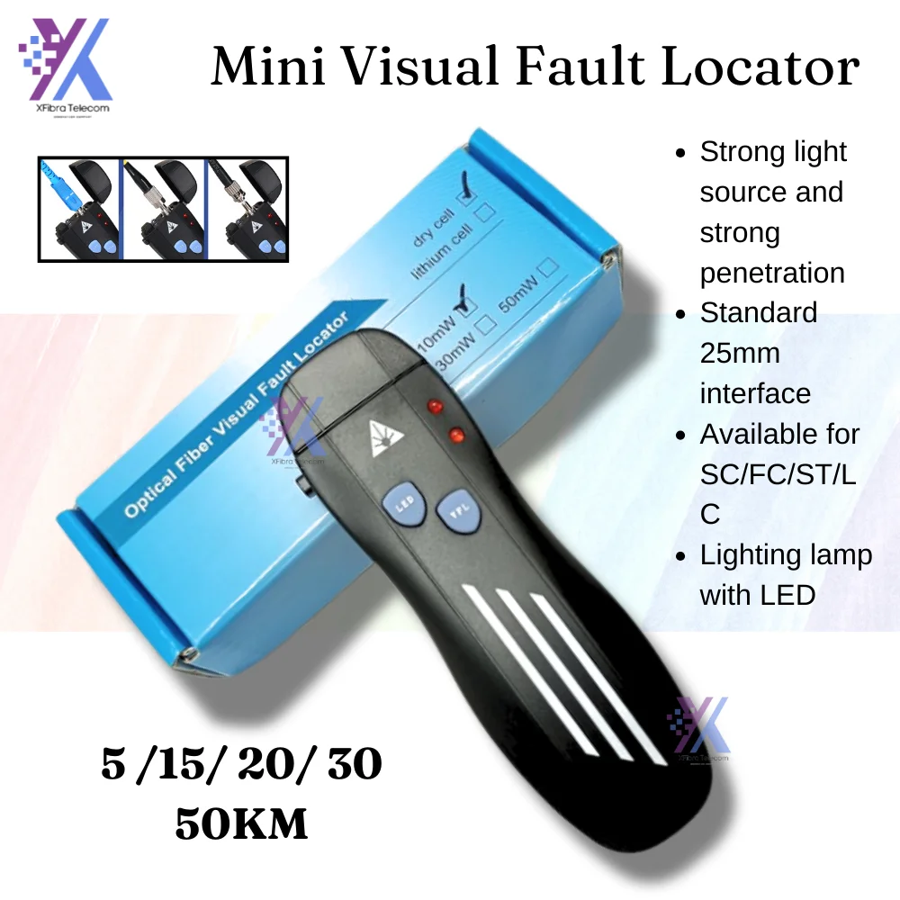 Visual Fault Locator SC/FC/ST 5/15/20/30/50KM High Quality Rechargeable Laser Source Fiber Optic Cable Tester Lithium Battery
Visual Fault Locator SC/FC/ST 5/15/20/30/50KM High Quality Rechargeable Laser Source Fiber Optic Cable Tester Lithium Battery