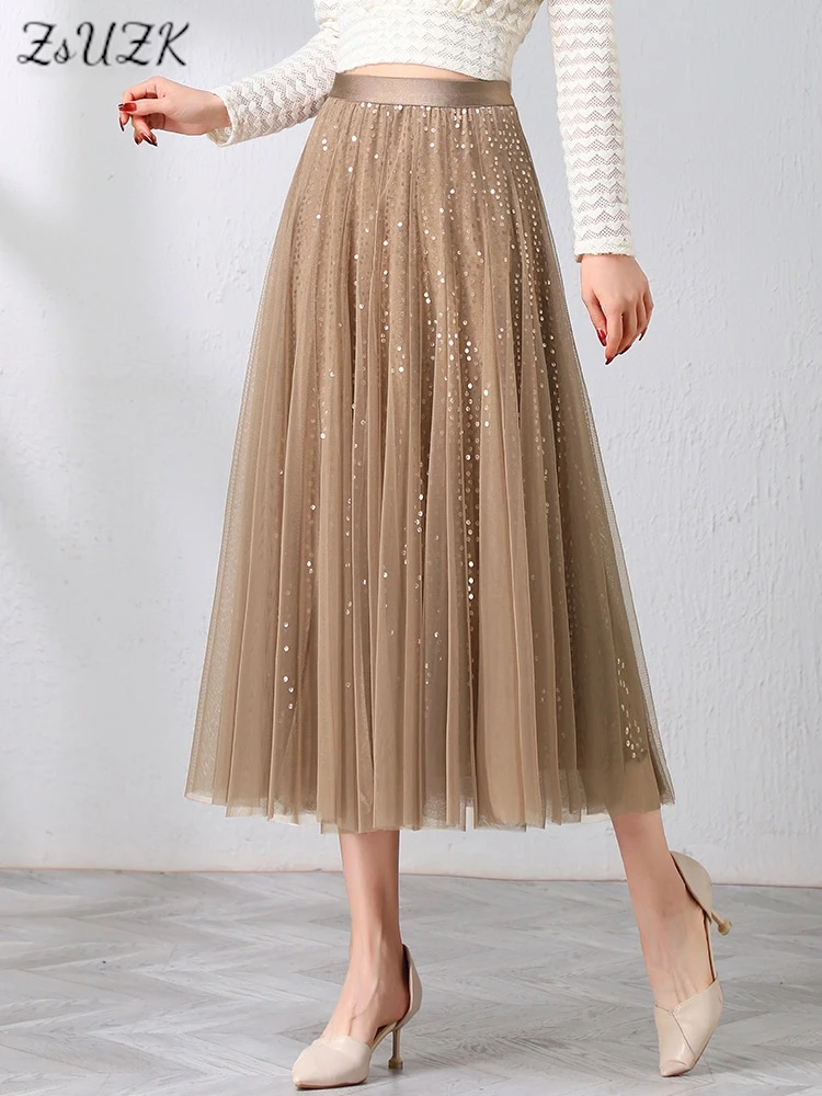 ZUZK Fashion Sequin Mesh Skirt Fairy Spring Summer New High-Waisted Long Vertical Expansion Pleated Skirt Large Skirt
ZUZK Fashion Sequin Mesh Skirt Fairy Spring Summer New High-Waisted Long Vertical Expansion Pleated Skirt Large Skirt