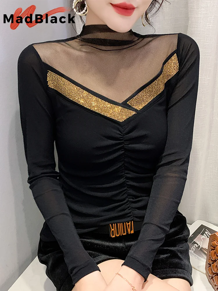 MadBlack European Clothes Tshirt Women V Necks Hollow Out Rhinestone Slim Mesh Tops Long Sleeve Tees Autumn Spring T39108JM
MadBlack European Clothes Tshirt Women V Necks Hollow Out Rhinestone Slim Mesh Tops Long Sleeve Tees Autumn Spring T39108JM