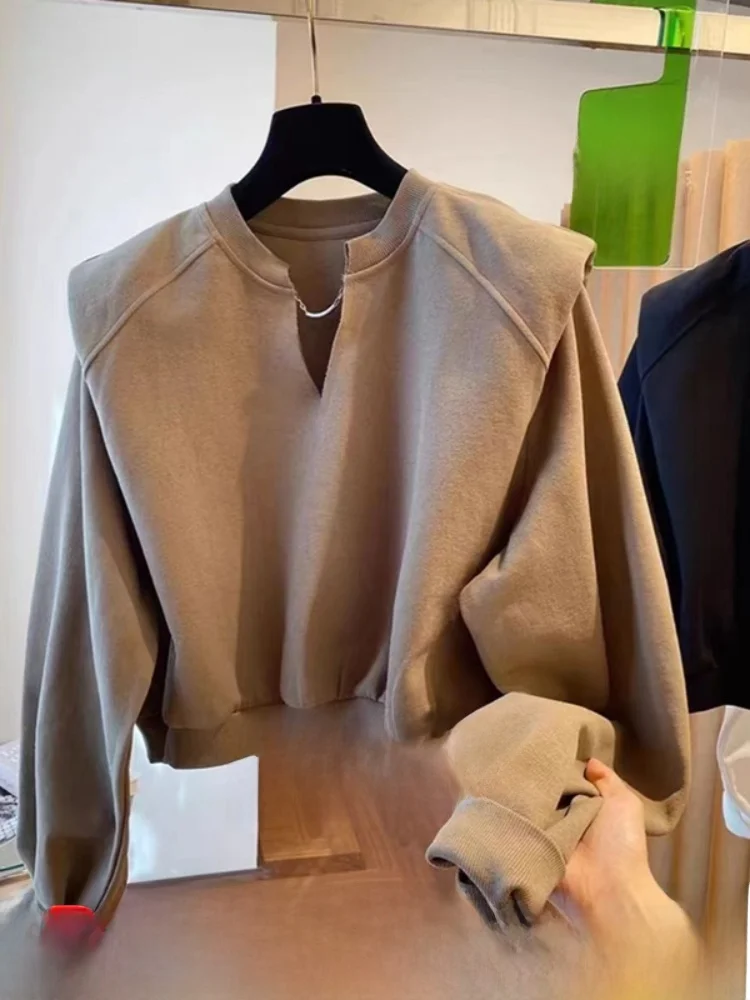 Ladies' Lazy Style V-Neck Padded Shoulder Sweatshirt Short Loose Fit Long Sleeve round Neck Commute Style Pure Color Sweatshirt
Ladies' Lazy Style V-Neck Padded Shoulder Sweatshirt Short Loose Fit Long Sleeve round Neck Commute Style Pure Color Sweatshirt