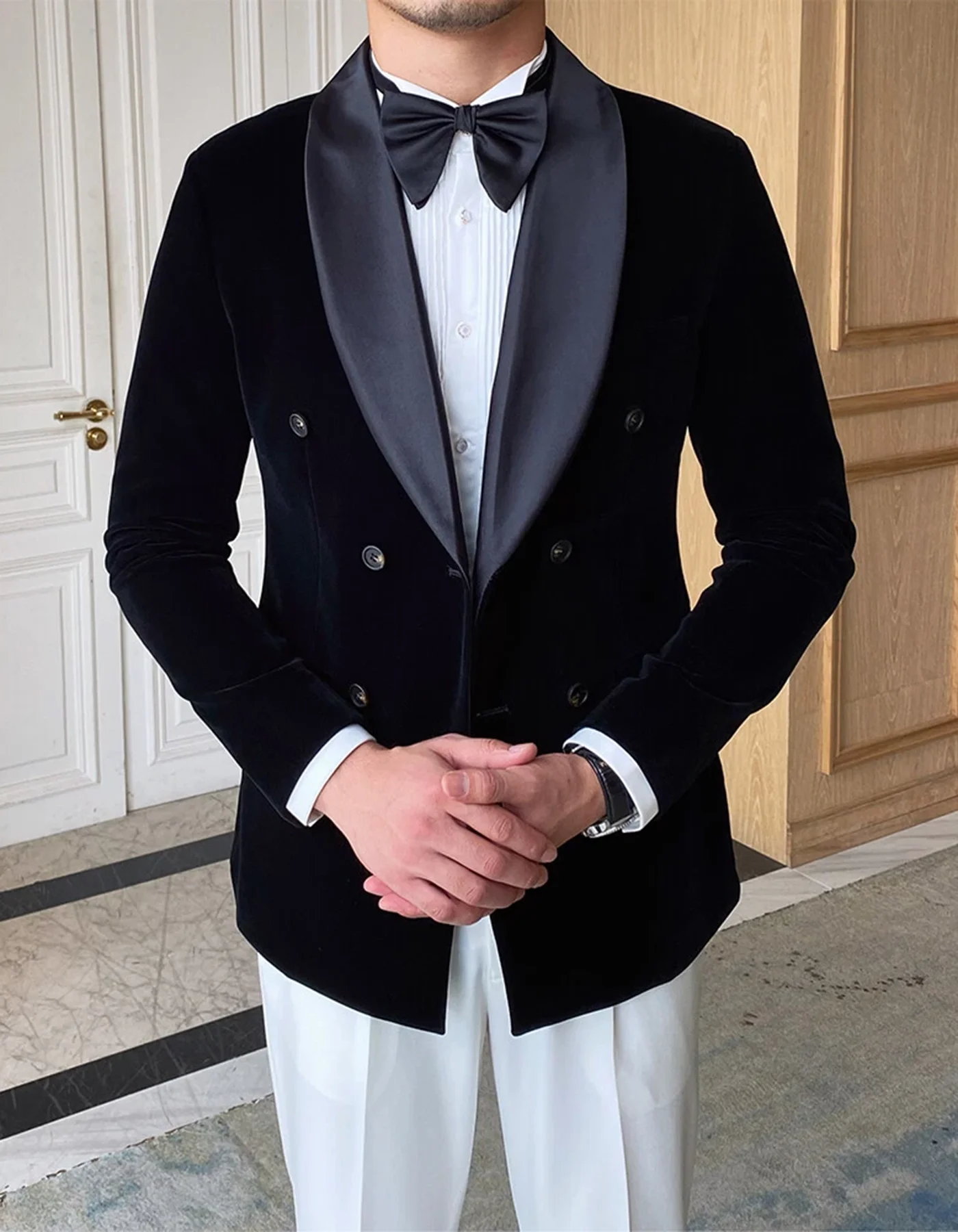 Formal Black Velvet Men's Suit Double Breasted Shawl Lapel Business Slim Fit Tuxedo Groom Wedding Jacket Suits Male Customized
Formal Black Velvet Men's Suit Double Breasted Shawl Lapel Business Slim Fit Tuxedo Groom Wedding Jacket Suits Male Customized