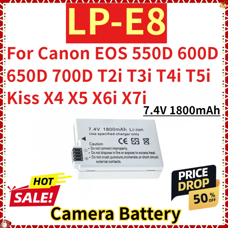 For Canon EOS 550D 600D 650D 700D T2i T3i T4i T5i Kiss X4 X5 X6i X7i New Replacement Camera Battery 7.4V 1800mAh LP-E8
For Canon EOS 550D 600D 650D 700D T2i T3i T4i T5i Kiss X4 X5 X6i X7i New Replacement Camera Battery 7.4V 1800mAh LP-E8