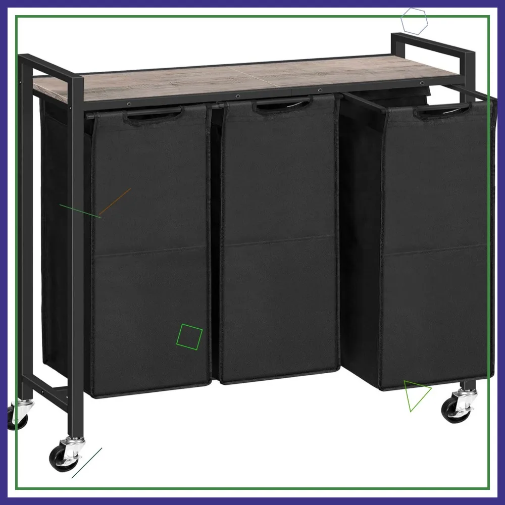 3-Section Rolling Laundry Hamper with Wheels, Removable Fabric Bags, 43.4L Capacity, Greige and Black
3-Section Rolling Laundry Hamper with Wheels, Removable Fabric Bags, 43.4L Capacity, Greige and Black