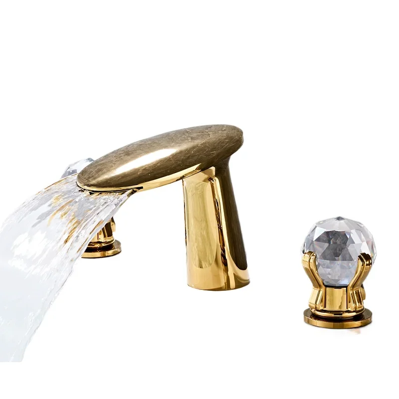 Bathroom gold all-copper crystal double handle three-hole washbasin hot and cold faucet washbasin split faucet waterfall water
Bathroom gold all-copper crystal double handle three-hole washbasin hot and cold faucet washbasin split faucet waterfall water
