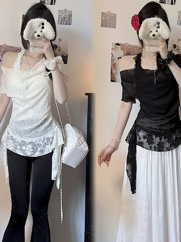 Sweet Style Lace Splice Short Sleeve V-Neck T-Shirt Women's Fashionable Versatile Casual Breathable Summer Top
Sweet Style Lace Splice Short Sleeve V-Neck T-Shirt Women's Fashionable Versatile Casual Breathable Summer Top