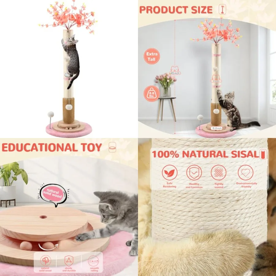 45'' Tall Cat Scratching Post, Heavy Duty for Indoor Large Cats 3.5Inch Diameter Natural Sisal Rope Post, Stable Real Wood Base
45'' Tall Cat Scratching Post, Heavy Duty for Indoor Large Cats 3.5Inch Diameter Natural Sisal Rope Post, Stable Real Wood Base