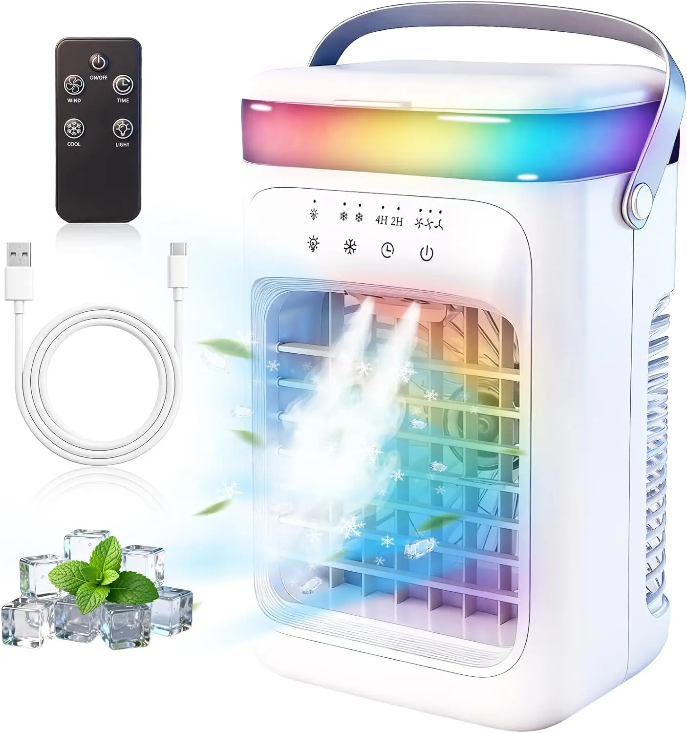 4-in-1 Portable Air Conditioner Mini AC Unit, 2026 New Silent Cooler with ≤30dB Noise, 12H Runtime, 1000ML Evaporative Cooling, 3 Speed Fan & 2 Mist Settings, Remote, USB, Timer, 7-Color LED Light, for Bedroom Office Car (1 Piece)
4-in-1 Portable Air Conditioner Mini AC Unit, 2026 New Silent Cooler with ≤30dB Noise, 12H Runtime, 1000ML Evaporative Cooling, 3 Speed Fan & 2 Mist Settings, Remote, USB, Timer, 7-Color LED Light, for Bedroom Office Car (1 Piece)