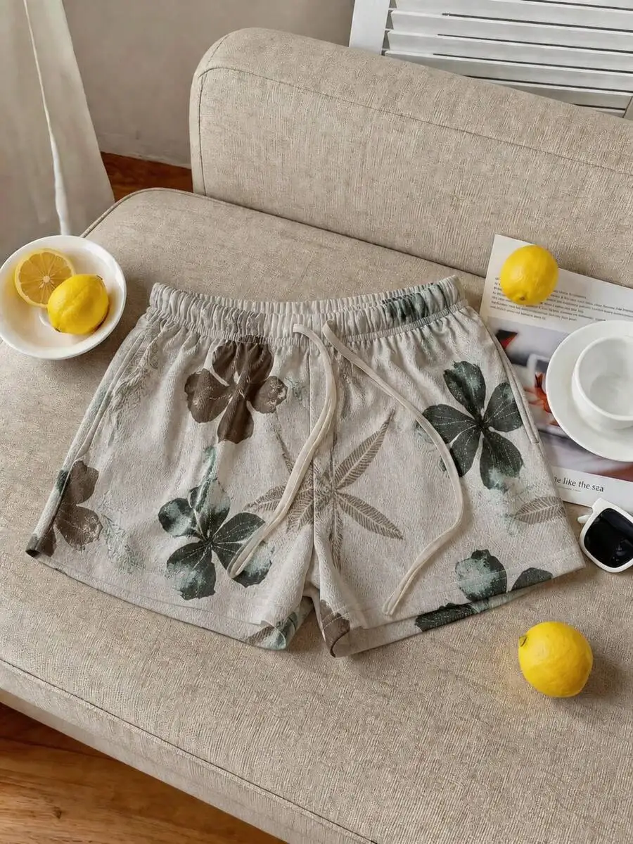 Womens Casual Printed Knit Shorts With Drawstring Waist And Pockets
Womens Casual Printed Knit Shorts With Drawstring Waist And Pockets